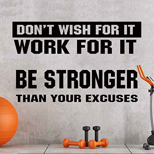 2 Pieces Gym Wall Decal Motivational Vinyl Wall Decals Be Stronger Than Your Excuses Sticker Don't Wish for it Work for it Large Gym Quote Home Decor Stickers for Home Yoga Exercise Fitness