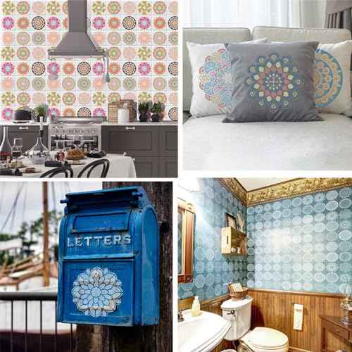 9 Pack Mandala Stencils for Painting,Reusable Paint Drawing Templates for Painting on Wood Floor Wall Canvas Tile Fabric,Creative Mandala Stencils for DIY Art Projects & Home Decor (12 inch)