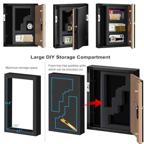 Hidden Safe with Lock, Wooden Picture Frame Diversion Safe, Large Hidden Money Safe with Customizable Foam, Hidden Compartment, Secret Decor Concealment Furniture, 11 x 14 inchs, Black