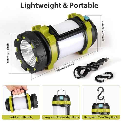 2 Pack Camping Lantern, Outdoor Led Camping Lantern, Rechargeable Flashlights with 1000LM, 6 Modes, 4000mAh Power Bank, IPX5 Waterproof Portable Emergency Camping Light for Hurricane Hiking