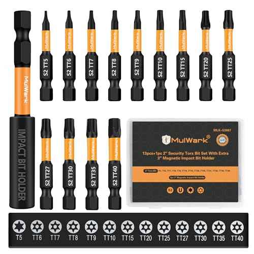 Mulwark 1" Torx Bits Set, 14 Pieces (T5-T40) ? S2 Steel Security Torx Socket Bits with Magnetic Holder