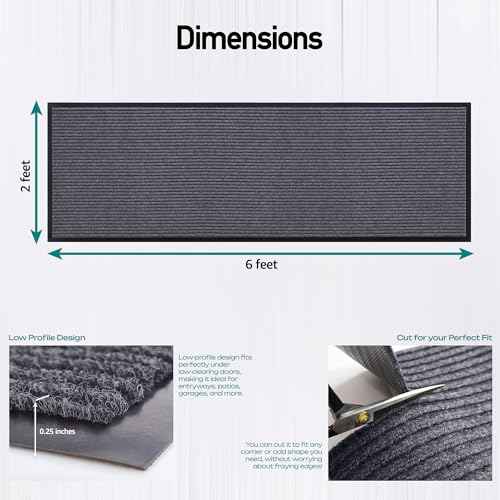 MaxMat¢ç Heavy Duty Floor Mat - Large Commercial, Indoor/Outdoor, Waterproof, Low-Profile, Easy to Clean Doormat (2 x 6 Feet, Grey, MXM-RIB0026GY)