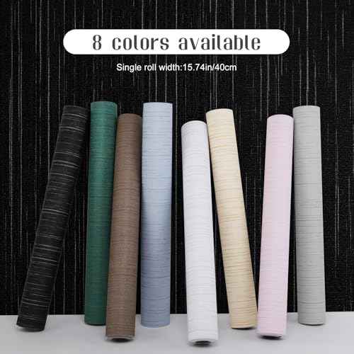 Black Grasscloth Peel and Stick Wallpaper - 15.7"x120" Vintage Texture Removable Waterproof Wall Paper for Room Walls, Cabinets, Furniture, Drawers, Desk