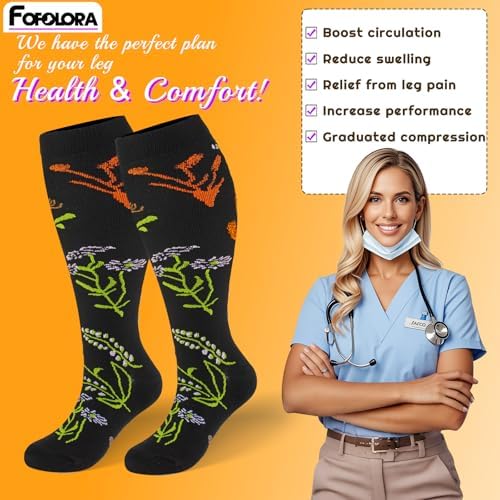 Plus Size Compression Socks for Women & Men 3 Pairs, Wide Calf Extra Large 20-30 mmHg Knee High Support Socks for Travel, Running, Nurse