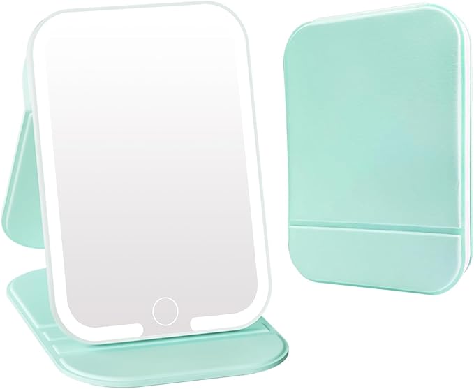 Rechargeable Travel Mirror with Light, LED Makeup Mirror with Lights, Portable Vanity Mirror with 3 Color Lighting, Touch Dimmable Lighted Cosmetic Mirror, Travel Essentials (Light Green)