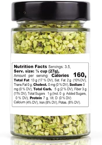 GUSTO ETNA Pistachios Chopped, 3.5 oz (100 g), Sicilian Raw Pistachio Crumbles, Bronte, Sicily, Italy Pistachio Pieces Baking, Cooking, Ice Cream Topping, Pizza Pasta, sanwhich, Non GMO