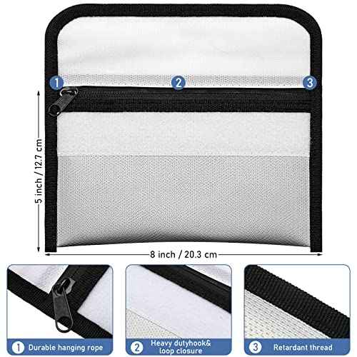 Leinuosen 6 Pack Small Fireproof Bag 8 x 5 Inch Fireproof Money Waterproof Pouch Document Bag with Zipper Silicone Coated Money Holder Safe Accessories for Valuables Passport(Black and Silvery)