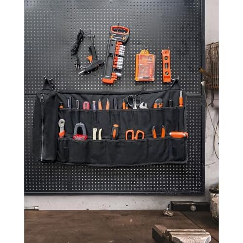 Tool Roll, Heavy Duty Tool Roll Bag Organizer, Roll Up Tool Pouch with 20 + 1 Pocket, Gifts for Men Father Dad Mechanic, Black