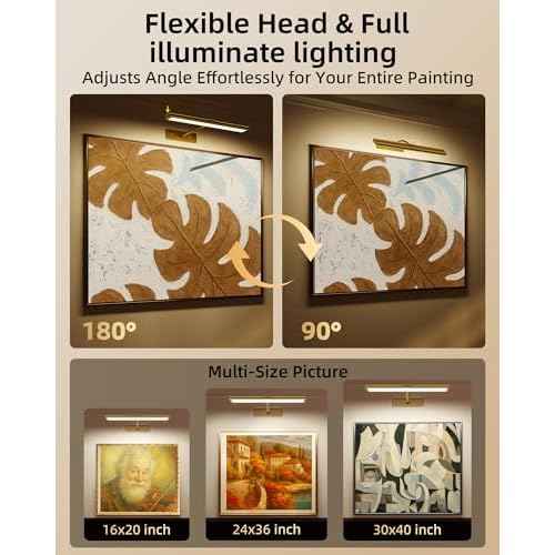 EZVALO Picture Light for Wall, 4800mAh Rechargeable Wireless Remote, Dimmable Magnetic LED Art Display Light with 3 Color Temperatures, for Gallery, Living Room, Bedroom, Hallway (Gold-2Pack)