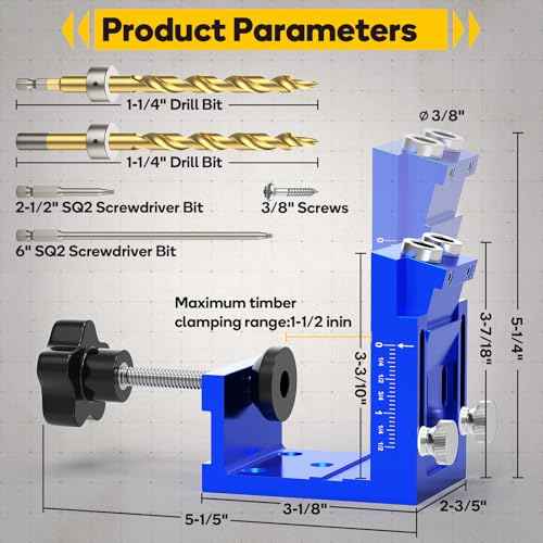 Pocket Hole Jig Kit, Pocket Hole Jig System for 15¡Æ Angled Holes, Woodworking Jig Drill Guide for Precise Dowel Joints, All-Metal Pocket Screw Jig