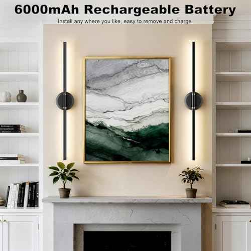 Battery Operated Wall Sconces Set of 2, Dimmable 6000mAh Rechargeable Wall Lights, LED Wall Lamp with Remote Control