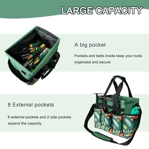 Standable Garden Tool Bag, Oxford Garden Tote Storage Bag, Portable Garden Tool Organizer Bag with Adjustable Shoulder Strap