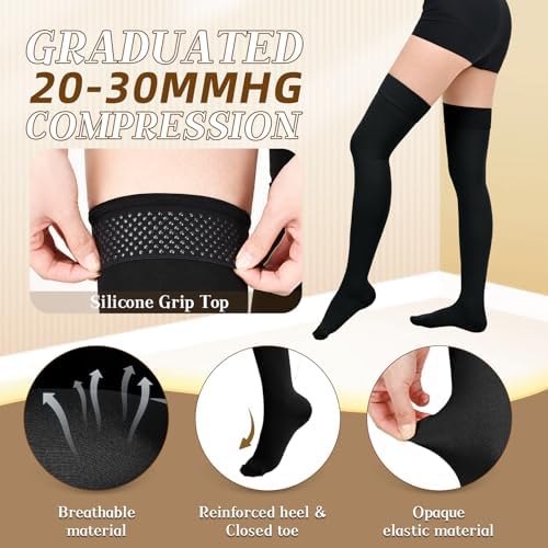 Compression Stockings for Women & Men, 20-30mmHg Thigh High Compression Socks for Varicose Veins, Swelling, Pregnant