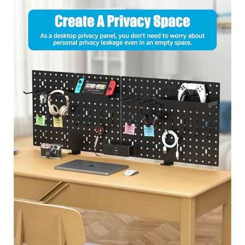 CCCEI Set Desk Organizer and Storage Pegboard with Charging Station, Gaming Standing Office Supplies Shelf Accessorie, Black Desktop Clamp Peg Board Privacy Organization Panel. Gifts for Men, 6FT.