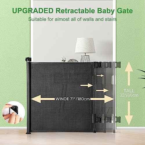 Upgraded Retractable Baby Gate, Extra Wide Safety Kids or Pets Gate, 33¡± Tall, Extends to 71¡± Wide, Mesh Safety Dog Gate for Stairs, Indoor, Outdoor, Doorways, Hallways(33¡±x71¡±, Black)