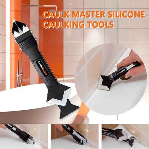 Silicone Caulking Tool 3-in-1 Caulk Remover & Application Scraper, Glass Glue Angle Scraper for Bathroom, Kitchen, Floor, Window, Sink Joints & Frame Sealing