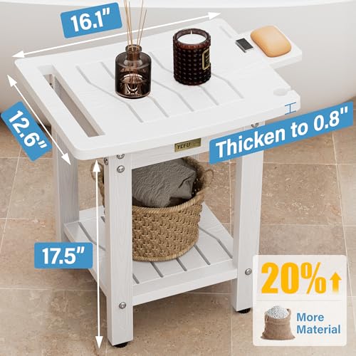 YEFU Shower Chair for Inside Shower: Waterproof/No Maintenance - Shower Stool with Shelf & Handle Weight 400 LBS - Use for Bathrooms/Outdoor - Non-Slip Easy Assemble Bench for Adult/Elderly/White