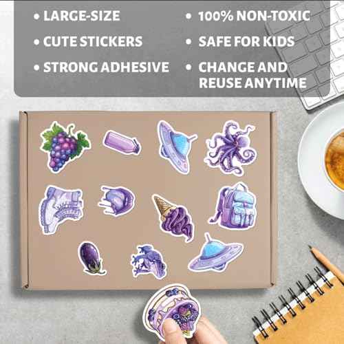 Cute Aesthetic Purple Stickers Pack for Laptop Water Bottle Scrapbooking Journaling Phone Vinyl Decals Teen Girls Young Adults Students Waterproof 50Pcs Fun Decorative Art Wall
