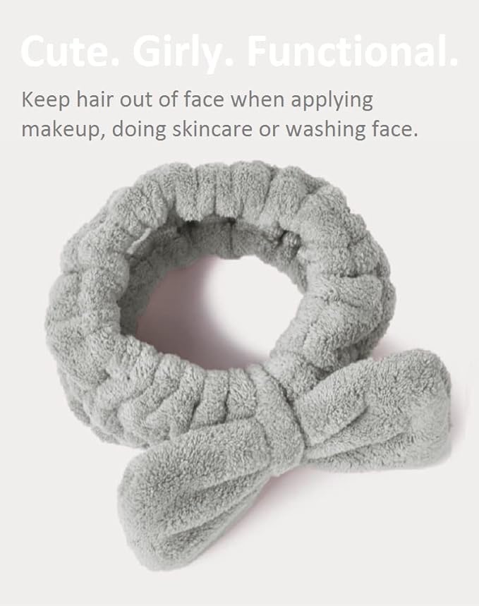 Huachi Spa Headbands for Women Makeup Washing Face Skincare Face Wash Head Band Cute Bow Hair Band for Girls Soft Coral Facial Shower Head Wraps