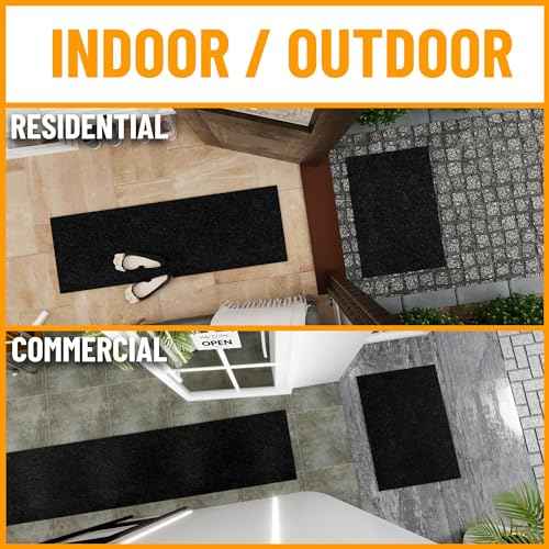 Ottomanson Hallway Runner Rug 2' x 6' Durable Non-Slip Mat with Scraper Pile for Indoor & Outdoor Use - Ideal for Kitchen, Entryway, Patio & Garage - High-Traffic Carpet, Black