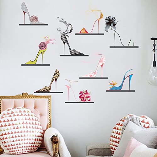 Maydahui Fashion Colorful High Heels Shoes Wall Decal Modern Women Flower Shoes Heels Wall Stickers (32 x 30 Inch) for Shoe Wardrobe Girls Bedroom Living Room