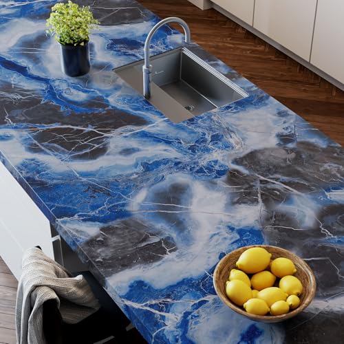 VaryPaper 15.7''x78.7'' Abstract Royal Blue Marble Contact Paper Waterproof Marble Wallpaper Peel and Stick Countertops Table Vinyl Wrap Self Adhesive Removable Wall Paper for Kitchen Bedroom Bathroom