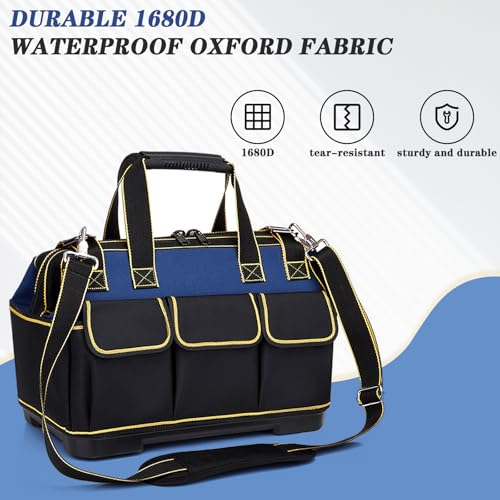 20 Inch Heavy duty tool bag, multifunctional tool bag organizer, waterproof and wear-resistant base with large double zipper and adjustable shoulder strap, gift for Father's Day and Men,blue