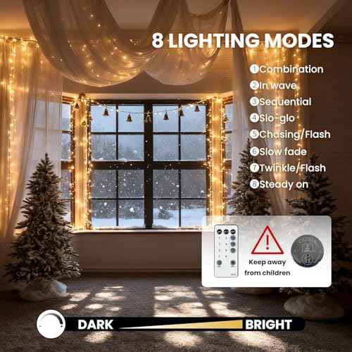 Dailyart Fairy Lights Plug in, 1000 Led Twinkle String Light with Remote 75Ft Waterproof 8 Modes Warm Cluster Lights with Timer for Bedroom Wreath Window Wedding Christmas Tree Decoration,Black Wire
