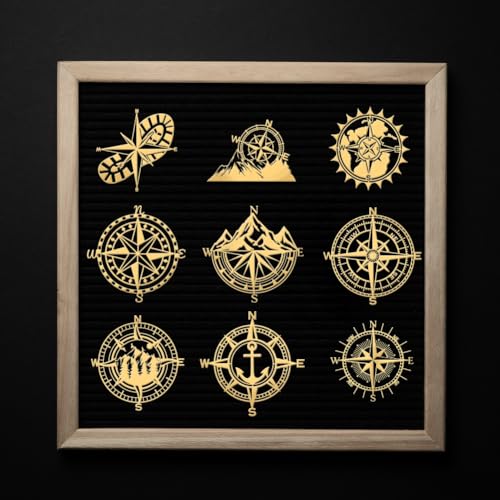 OLYCRAFT 9pcs 1.6x1.6 Inch Compass Theme Stickers Mountain Compass Stickers Self Adhesive Gold Metal Stickers Shoe Print Metal Stickers for Scrapbooks DIY Crafts Phone Decoration