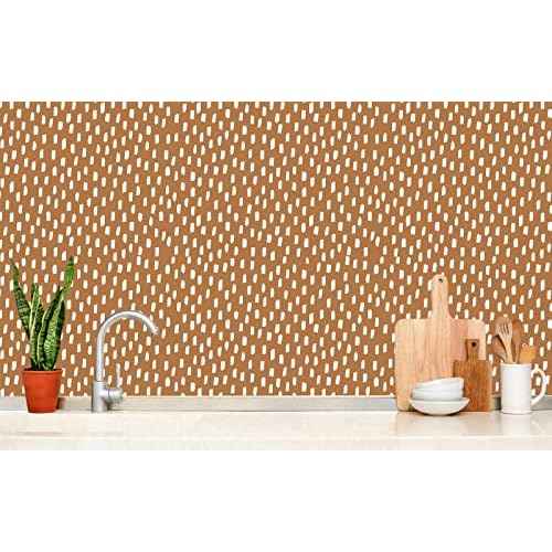 HAOKHOME Peel and Stick Wallpaper Boho Modern Dots Wall Paper Removable for Bathroom Caramel/White Contact Paper 17.3in x 9.8ft