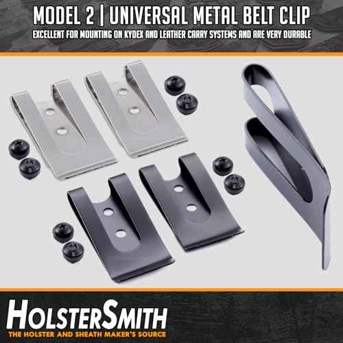 HolsterSmith Universal Metal Belt Clip - fits up to 2.0 inch Belts - Nickel & Black Finish ? with Mounting Hardware