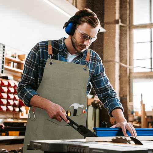 SAN LIKE Woodworking Apron for Men Chef Aprons for Men with Large Pockets Waxed Canvas Heavy Wood Working Apron Size S to XXL