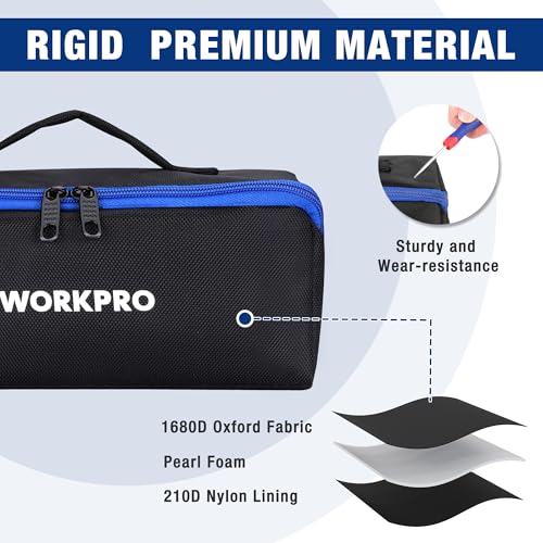 WORKPRO Tool Bag with Zipper, 10" Utility Wide Mouth Heavy Duty Tool Storage Bag, Multipurpose Zipper Tool Pouch Tote Bag for Organizer 3-pack