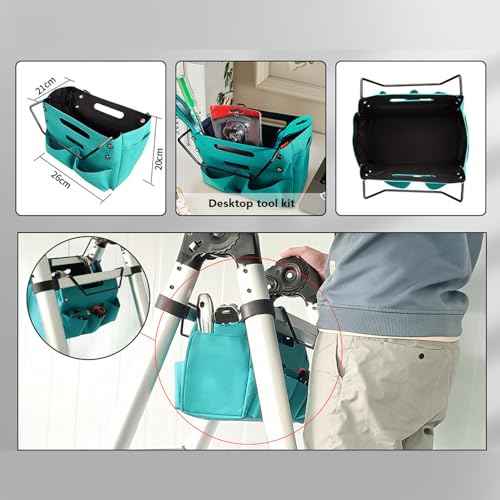 Folding Tool Pouch, Portable Oxford Cloth Ladder Bag 5 Side Pockets Multifunctional Ladder Tool Storage Bag 20KG Capacity Compact Repair Work Tool Organizers for Home Renovation
