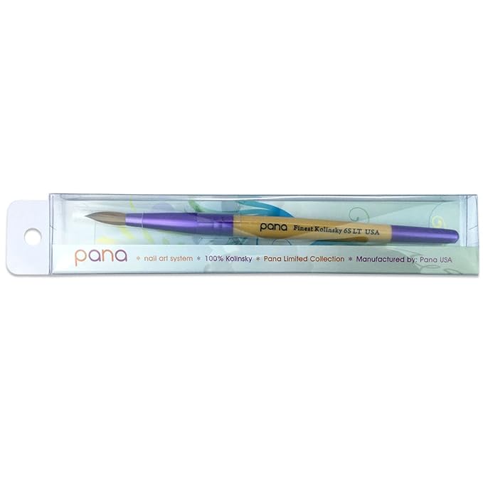 Pana Acrylic Nail Brush Pure Kolinsky Hair Beige Purple Wood Handle with Purple Ferrule Round Shaped Style (Size # 6)