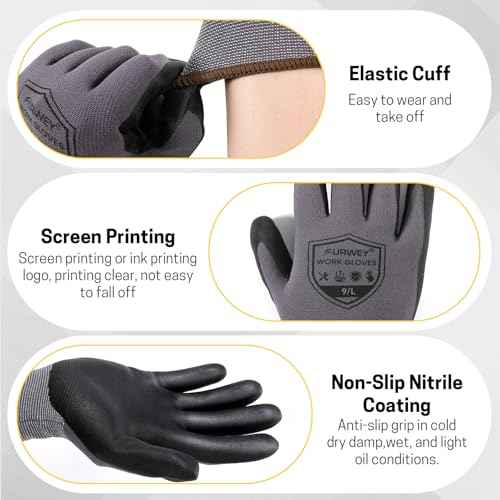 Safety Work Gloves,16 Pairs Micro-Foam Nitrile Coated Glove,Seamless Knit Nylon Gloves,Construction, Gardening(S-XL)