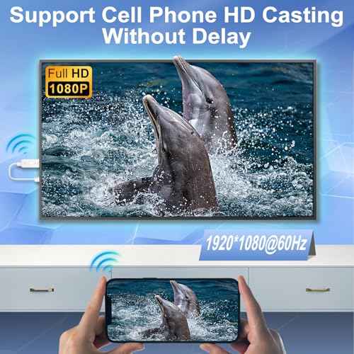 Wireless HDMI Display Dongle Adapter 2025, 1080P Plug & Play HDMI Extender Wireless Receiver for Smartphone/PC/Laptop to TV/Monitor/Projector, HD Streaming Video/Audio/File, Airplay & Miracast Support