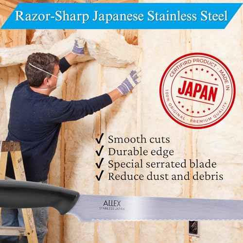 ALLEX Large Insulation Knife Extra Long Cut 11", Japanese Stainless Steel Serrated Blade, Duct Knife Tool with Sheath for Insulation, Styrofoam, Polyurethane Foam, Made in JAPAN