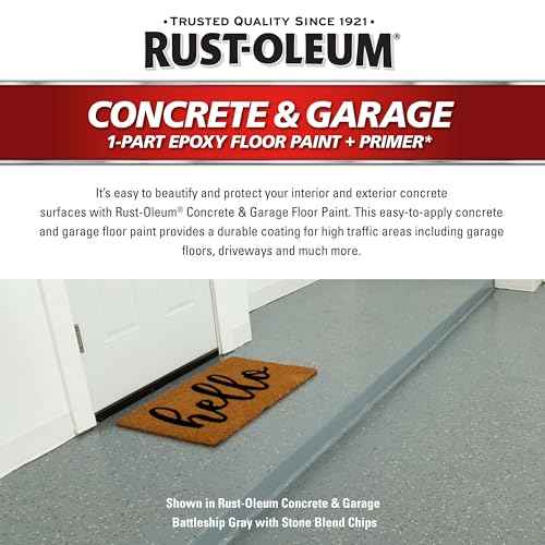 Rust-Oleum 225380 Concrete & Garage Floor Paint and Primer, Gallon, Satin Battleship Gray