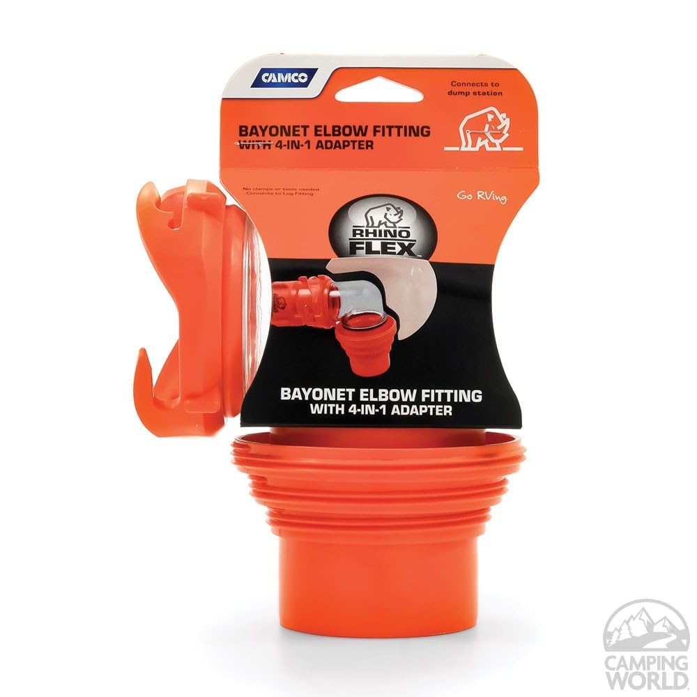 Camco RhinoFlex Clear RV Sewer Hose Elbow with 4-in-1 Adapter - Features a 360-Degree Fitting Rotation and Built-in Gasket for Odor-Tight Protection - Fits 4 Sizes of Dump Station Inlets (39736)