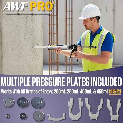 AWF PRO Dual Cartridge Epoxy Gun for 200mL, 250mL, 400 mL, 450 mL (1:1 and 2:1) Dual Component Cartridges ? 25:1 Thrust Ratio, Professional 2 Part Epoxy Gun