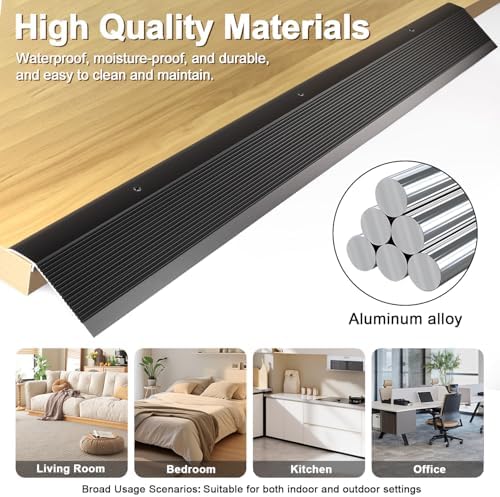 Aluminum Floor Transition Strip, Threshold Ramps for Doorways, Bridge The Height Less Than 1.6″, for Tile Hardwood Laminate Vinyl Concrete, Size 36 x 3.9 x 0.35in (Black)