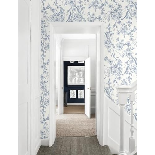 Peel and Stick Wallpaper Periwinkle Blue Wall Paper Floral Contact Paper Removable Self Adhesive Leaf Boho Waterproof Wallpaper for Walls Vinyl Rolls 16.1"x78.7"