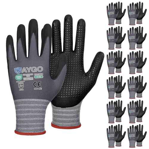 KAYGO MicroFoam Nitrile Coated Work Gloves, 12 Pairs KG19N Seamless Knit Nylon, Micro Dots for Enhanced Grip, Breathable and Durable, Ideal for Automotive, General Assembly, Painting, Gray, S