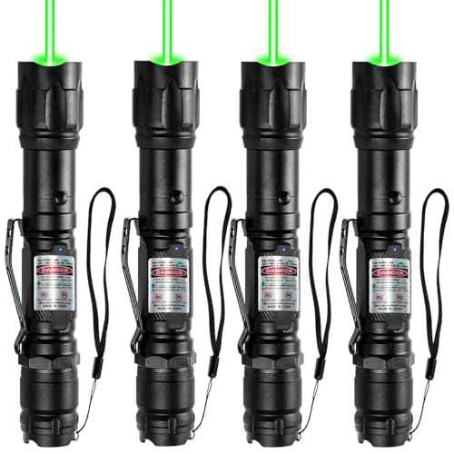 [4 Packs] Rechargeable Green Laser Pointer High Power Green Beam Light Long Distance Range For TV/LED/LCD Screens Tactical Flashlights Presentation Office/Outdoors/Astronomic/Construction [005]