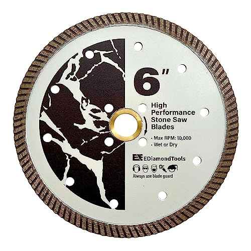 6" High Performance Diamond Saw Blades for Granite, Quartz, and Other Engineered Stones, Wet or Dry, 7/8"-5/8" Arbor