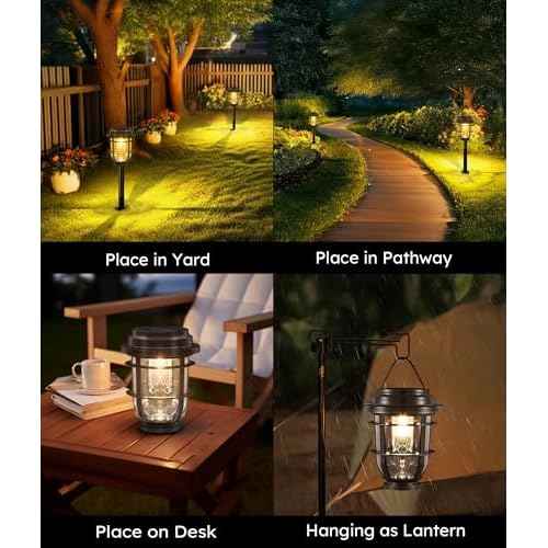 Bright Solar Pathway Lights Outdoor, 8 Pack Waterproof IP65, Auto On/Off Solar Powered Garden Lights for Yard Lawn Walkway Landscape Pool Outside - 3-in-1 Hanging, Tabletop & Stake Lighting