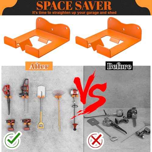 Garage Organizer Trimmer Rack Weedeater Hanger, Garden Power Tool Hanger Weed Whackers Holder Wall Mounted, Heavy Duty Metal Trimmer Hanger for Garage Tool Organizers Storage (Orange-1Pcs)