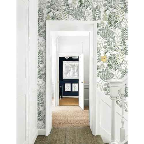 HeloHo Peel and Stick Wallpaper Green Leaf Floral Wallpaper for Bedroom Self Adhesive Removable Wallpaper Waterproof Contact Paper for Furniture Bathroom Dining Room Living Room Decor 16.1" X 118"
