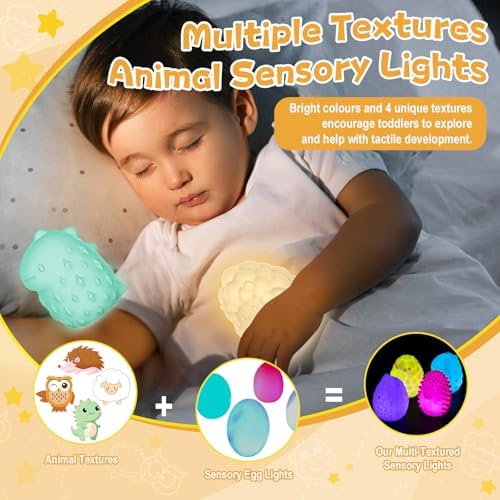 Subao 4 Textures 7 Colors Sensory Lights for Autism & ADHD,Animal Night Light for Kids Sensory Toys for Toddlers,Light Up Autism Sensory Products,Xmas Birthday Easter Gifts for Boys Girls Ages 3+